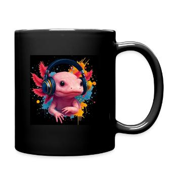 Happy Axolotl in Music Fever & Colorful Splash - Full Colour Mug - black - Right