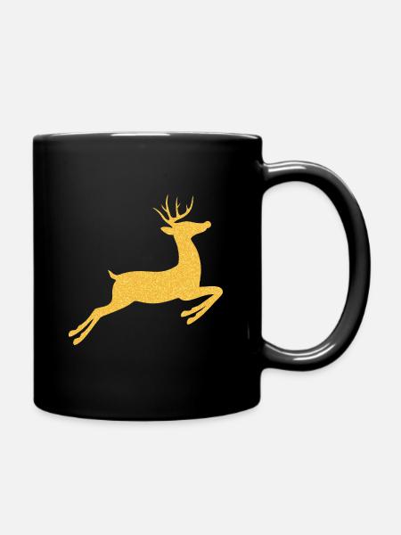 Reindeer or deer gold glittering at Christmas - Full Colour Mug - black