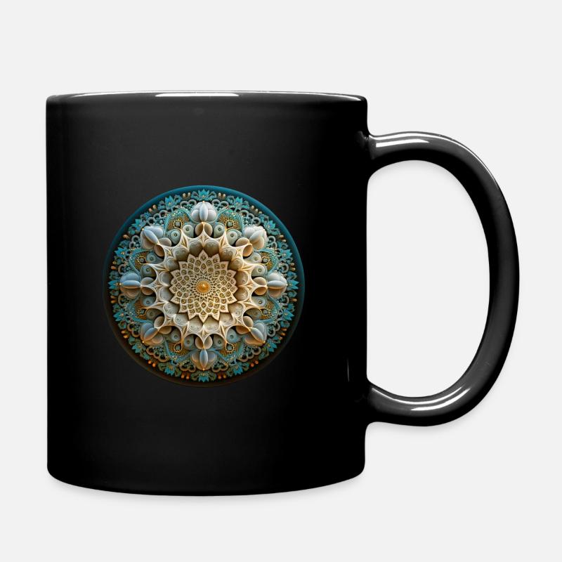 Silberblaues Blumenmandala - Tasse einfarbig - Schwarz