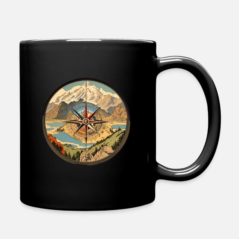 Compass Vintage Wanderlust - Full Colour Mug - black