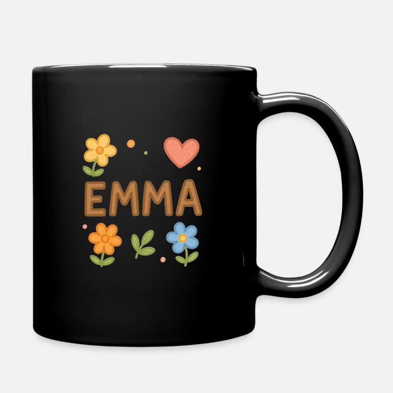 Emma Floral mit Namen - Tasse einfarbig - Schwarz