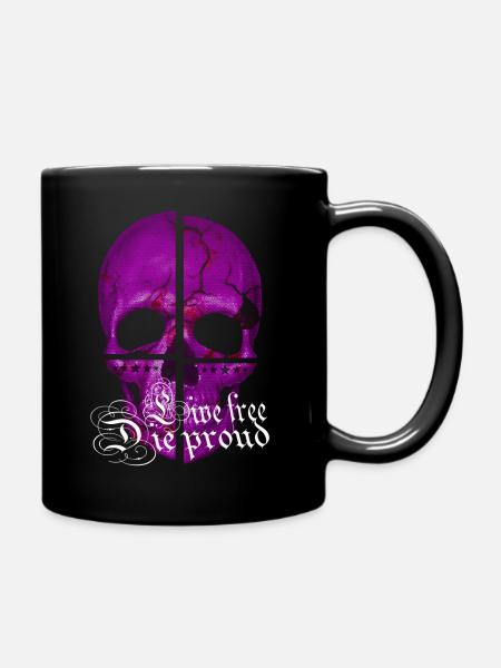 LILA SOTENKOPF - LIVE FREE DIE PROUD (Skull) - Full Colour Mug - black