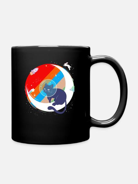 Cadeau de la planète fusée lune chaton chat meow lune - Mug uni - noir