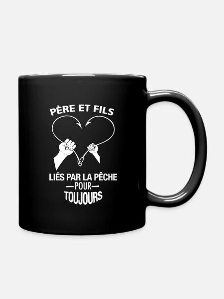 Père et fils et la pêche, idée cadeau papa - Mug uni - noir