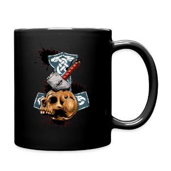 Skull with hammer Thor man woman child - Full Colour Mug - black - Right
