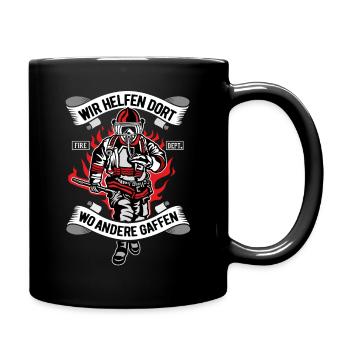 Un corps de pompiers aide les autres où le cadeau est visible - Mug uni - noir - Droite