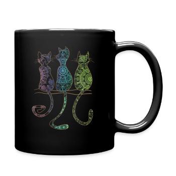 Mandala Cat Motif with Rainbow Colors Gift - Full Colour Mug - black - Right