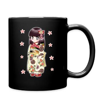 Japanese cute kimono girl - Full Colour Mug - black - Right