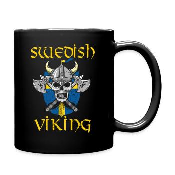 Schweden Wikinger Axt Schild Totenkopf Geschenk - Tasse einfarbig - Schwarz - Rechts