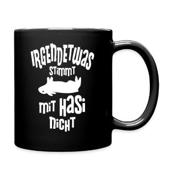 Hase lustig Ostern Geschenk Jäger Hasi Osterhase - Tasse einfarbig - Schwarz - Rechts