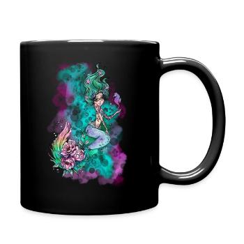 Elfi‘s Art Meerjungfrau mit Blüten - Tasse einfarbig - Schwarz - Rechts