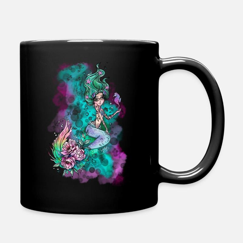 La sirène d'art d'Elfi avec des fleurs - Mug uni - noir
