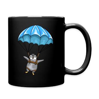 Penguin with a parachute - Full Colour Mug - black - Right