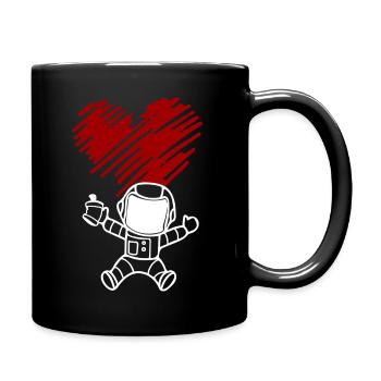 Kleiner Astronaut mit Herz Graffiti - Tasse einfarbig - Schwarz - Rechts