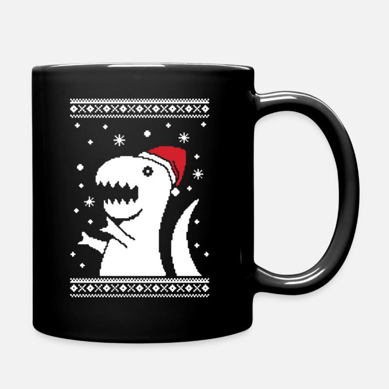 t-rex hässlicher Weihnachtsdinosaurier - Tasse einfarbig - Schwarz