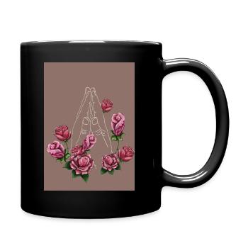 Praying hands framed by roses - Full Colour Mug - black - Right