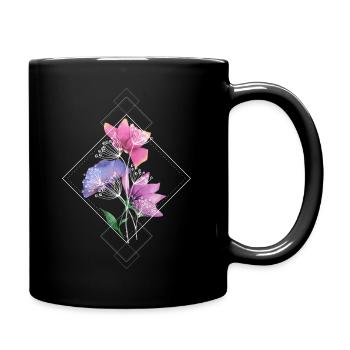 Blumen - Tasse einfarbig - Schwarz - Rechts