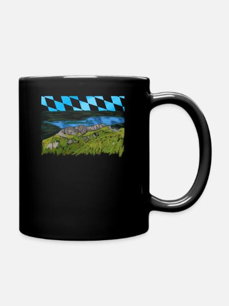 Bergpanorama Kampenwand Chiemsee gezeichnet - Tasse einfarbig - Schwarz