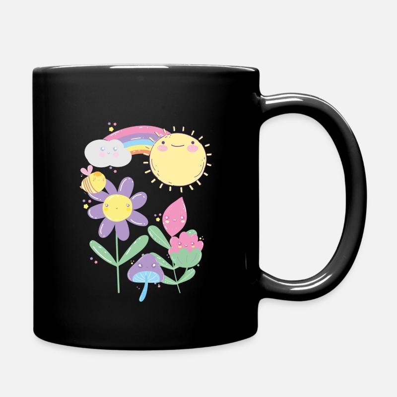 Fleurs mignonnes, Champignon, Soleil, Arc-en-ciel & Abeille - Mug uni - noir