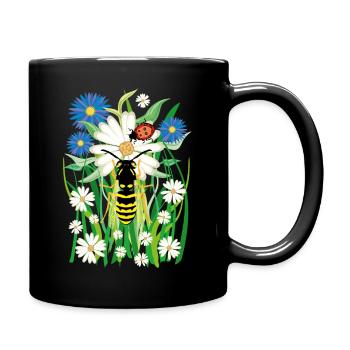 25 Blumen Biene Marienkäfer Wiese - Tasse einfarbig - Schwarz - Rechts