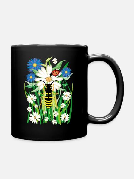 25 Blumen Biene Marienkäfer Wiese - Tasse einfarbig - Schwarz