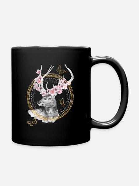 * Hirsch mit Blumen-Geweih * in Wasserfabtechnik - Tasse einfarbig - Schwarz