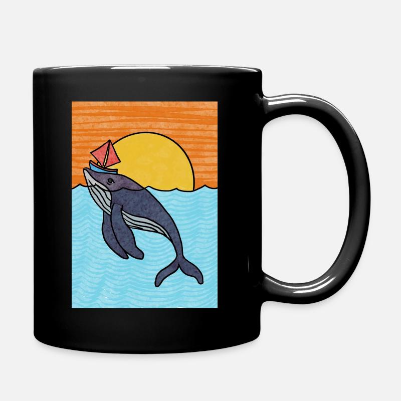 Whale and boat - Full Colour Mug - black