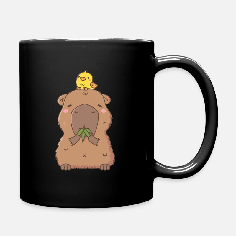 Cute Capybara With Yellow Bird - Full Colour Mug - black