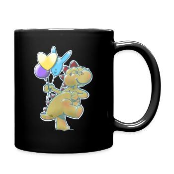 Dino mit Ballons - Tasse einfarbig - Schwarz - Rechts