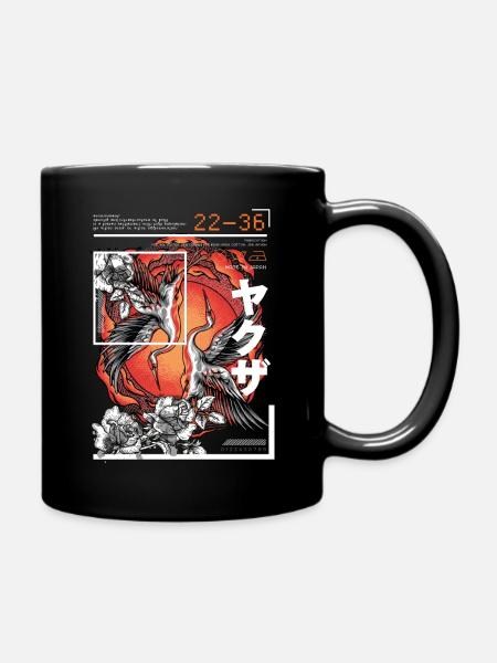 Japanese Art Style Crane - Full Colour Mug - black