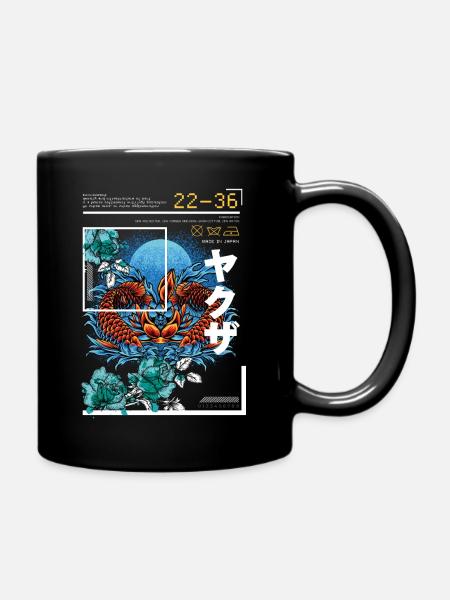 Koi Fish Japan Art Style - Full Colour Mug - black