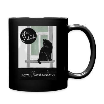 Katze auf dem fenstersims - Tasse einfarbig - Schwarz - Rechts