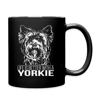 YORKIE life is better Yorkshire Terrier Spruch - Tasse einfarbig - Schwarz - Rechts