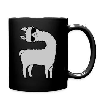 Lama guckt schief - Tasse einfarbig - Schwarz - Rechts