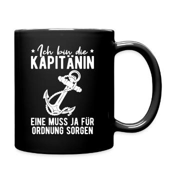 Kapitän Geschenk Frau Kapitänin Seglerin - Tasse einfarbig - Schwarz - Rechts