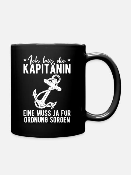 Kapitän Geschenk Frau Kapitänin Seglerin - Tasse einfarbig - Schwarz