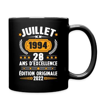 Cadeau d'anniversaire 28 Ans, Né en juillet 1994 - Mug uni - noir - Droite
