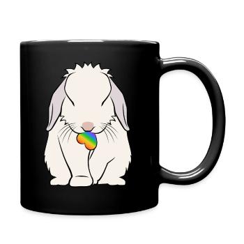 Kaninchen Hase LGBT Regenbogen Herz weiß - Tasse einfarbig - Schwarz - Rechts