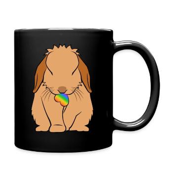 Kaninchen Hase LGBT Regenbogen Herz braun - Tasse einfarbig - Schwarz - Rechts