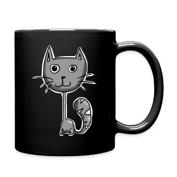 Katze grau - Tasse einfarbig - Schwarz - Rechts