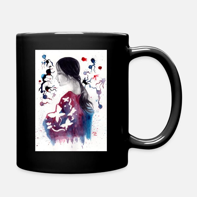Butterfly Lady Watercolours - Full Colour Mug - black