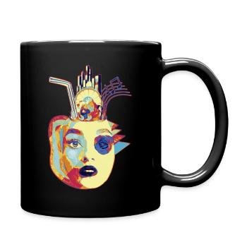 Surreale Frau Porträt Vinage Gelb - Tasse einfarbig - Schwarz - Rechts