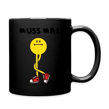 Muss Mal Pinkeln lustige Figur Geschenk - Tasse einfarbig - Schwarz - Rechts