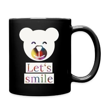 Smiling Bear, Let's Smile, Funny - Full Colour Mug - black - Right