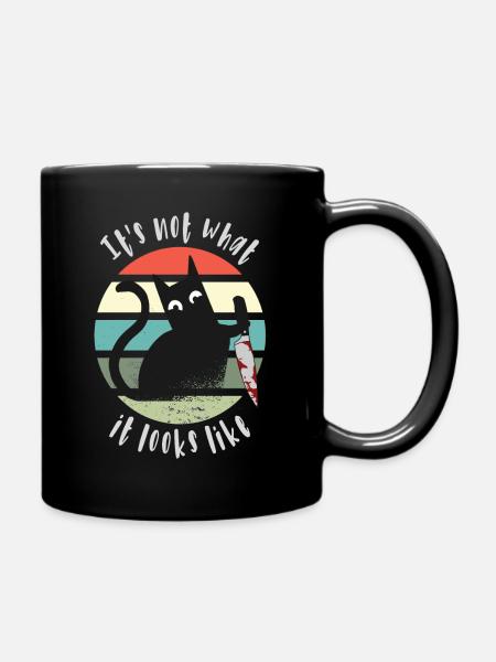 It's not what it looks like, Cat with knife - Full Colour Mug - black