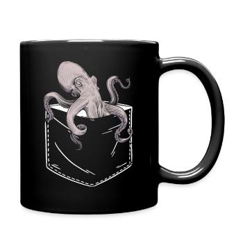 Oktopus In Der Brusttasche Design Krake Pocket Tin - Tasse einfarbig - Schwarz - Rechts