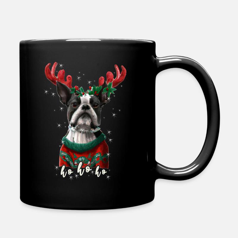 Christmas Dog Boston Terrier - Full Colour Mug - black