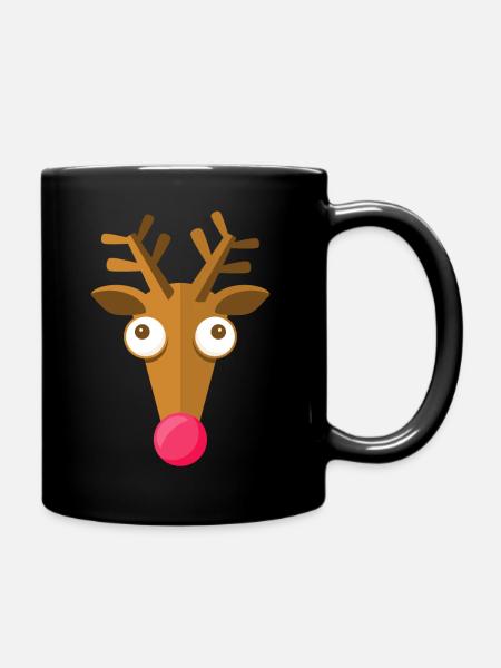 Rentier mit roter Nase - Tasse einfarbig - Schwarz