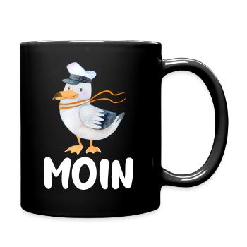 Moin - Lustige Seeman Möwe Nordsee - Tasse einfarbig - Schwarz - Rechts