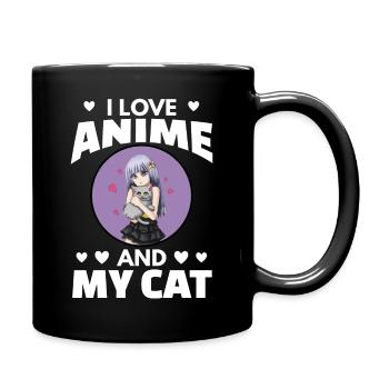 Anime und Katze | I love Anime and my cat - Tasse einfarbig - Schwarz - Rechts